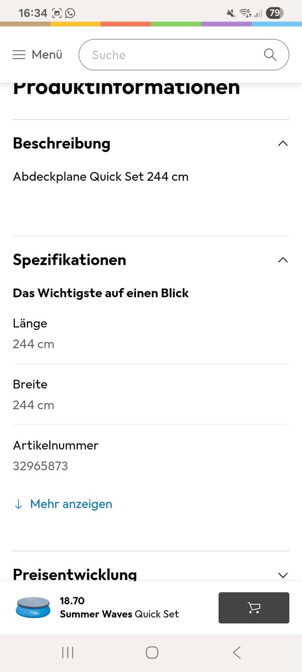 Intex Piscines: Summer Waves Quick Set Pool Abdeckplane 244 cm Durchmesser – D'occasion à Rupperswil par greenangel4 1