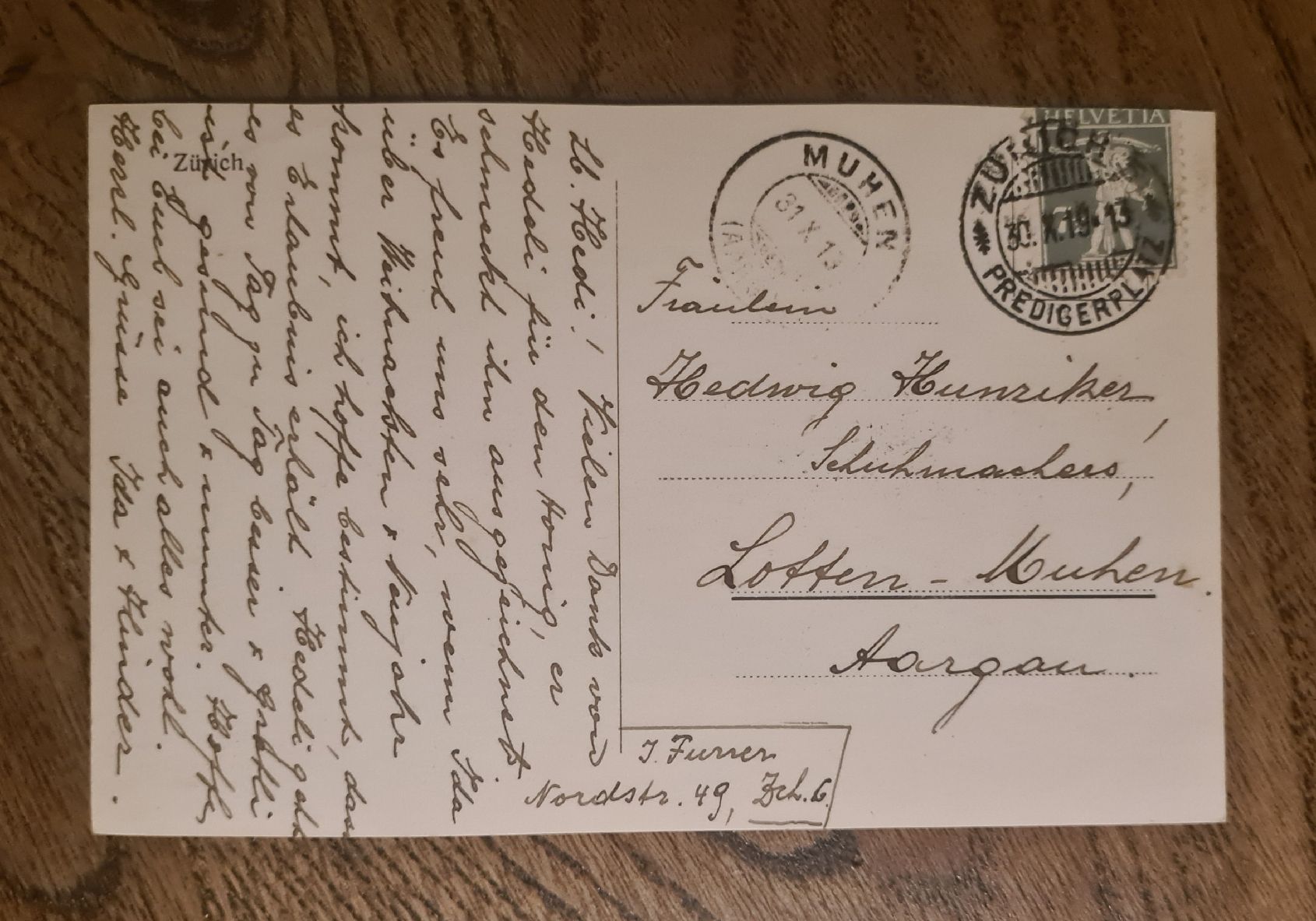 Cartoline postali: Zürich, eine Karte wie ein Bild 1919 – Usato da Ebikon venduto da Donar50 1