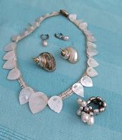 Perlen Schmuckset, Kette, Ohrringe & Ring, Süsswasser