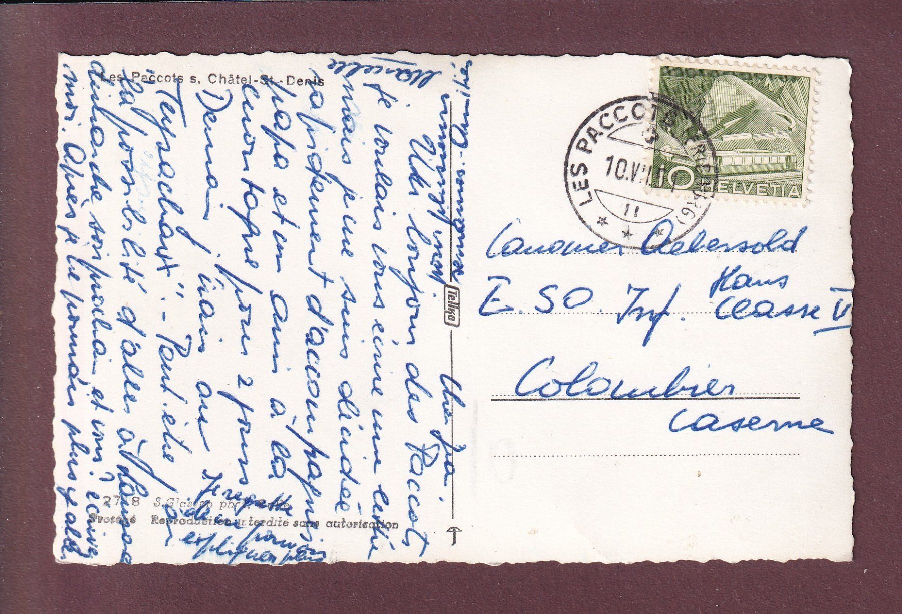 Cartes postales: LES PACCOTS - 1951 – D'occasion à Pully par nicecards 1