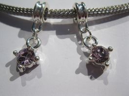 2 Anhänger, Dangle versilbert mit rosa Strasstein