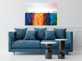 Acrylbild abstrakt Landschaft Bäume Vögel bunt Unikat