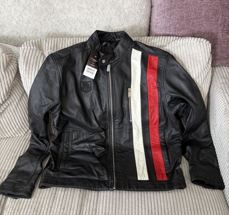 Veste cuir Tag Heuer noire bande rouge/blanche taille L 