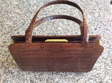Vintage Handtasche aus Krokodilleder in Braun, Top Zustand!