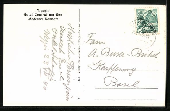 Cartoline postali: Weggis, Kurpromenade mit Hotel Central a – Usato da Berlin venduto da bartko-reher 1