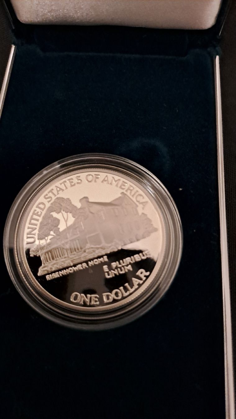 Tutti le monete: 1990 Proof Silber Dollar Eisenhower Centennial Zertifikat – Usato da Deitingen venduto da Soya1 3