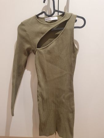 Bershka Strickkleid Long Sleeve Khaki Grösse M
