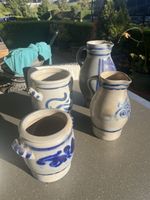 Keramik Krug und Töpfe Set blau weiss 4 Teile gebraucht