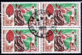 ELFENBEINKÜSTE 1967 4ERBLOCK PALMNÜSSE GESTEMPELT - 0405