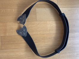 Ba&sh Black Leather Western Statement Belt with Silver Buckl
