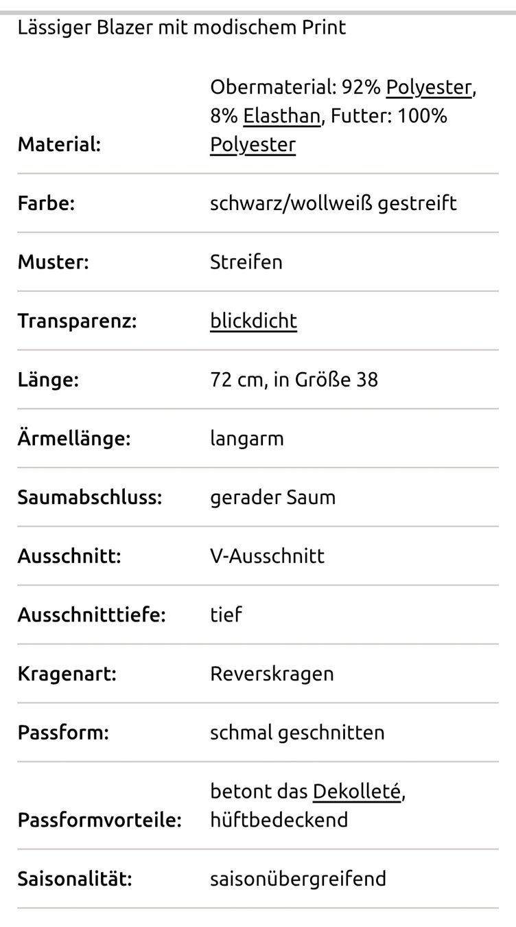 Giacche: Blazer schwarz/weiss Gr. 38 – Nuovo (secondo la descrizione) da Sursee venduto da sop_vxr7 5