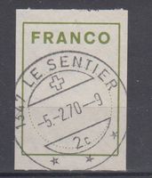 Etiquette Franco oblitéré Le Sentier 1970