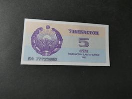 Usbekistan 1992, 5 Som    ungefaltet