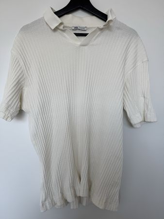 Polo ZARA Herren kurzarm gerippt weiss Grösse M guter Zustan