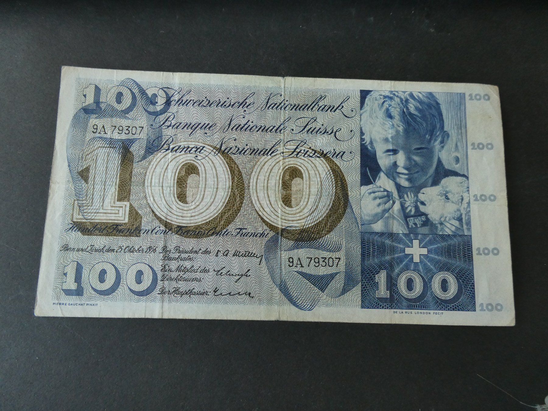 Billets de banque: Schweiz 1956, 100 Franken – D'occasion à Hinterforst par Rohusri