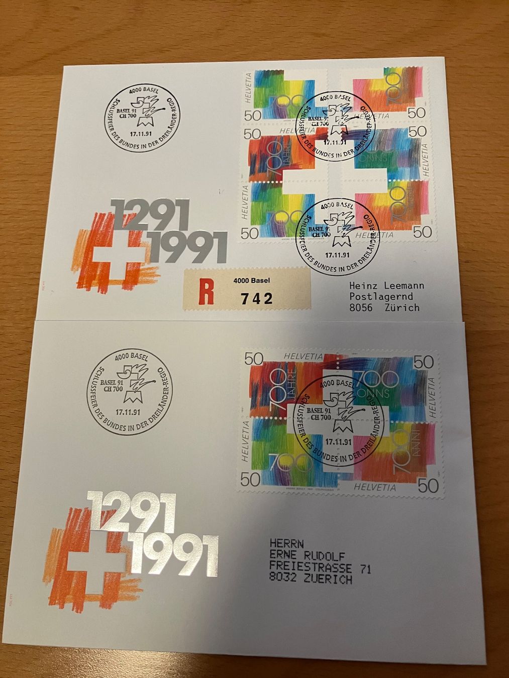 Tutti i francobolli: 2 FDC Schweiz 1991 Basel Einschreiben 742 – Nuovo (secondo la descrizione) da Koblenz venduto da Markenhimmel