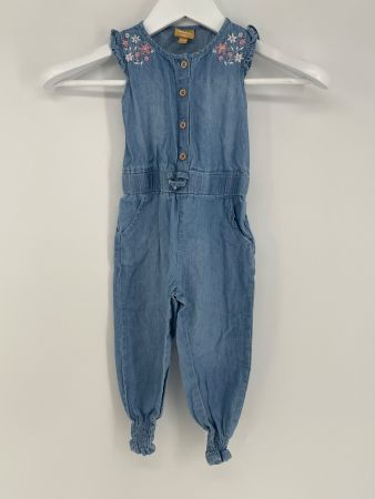 Mädchen Jeans Jumpsuit Gr. 86 mit Blumenstickerei