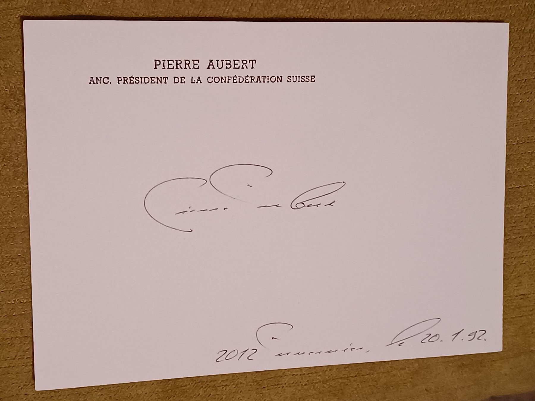 Autogramme: Pierre Aubert- alt Bundesrat - † 2016 - handsigniert – Gebraucht aus Menziken von Artographs