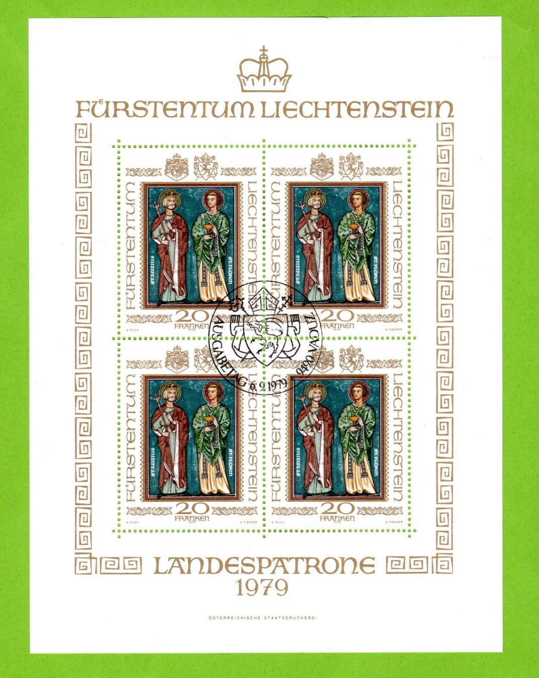 Tutti i francobolli: 1979 Landespatrone Kleinbogen 1. Tag LBK 80.-- – Usato da Stein am Rhein venduto da Huehnerhund
