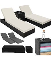 + 2x Alu Polyrattan Sonnenliege + Tisch Gartenliege Rattan