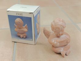 Engel Figur mit Handorgel, Terrakotta, Vintage, Neu in OVP