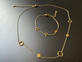 Neues Schmuckset Edelstahl vergoldet Armband Halskette