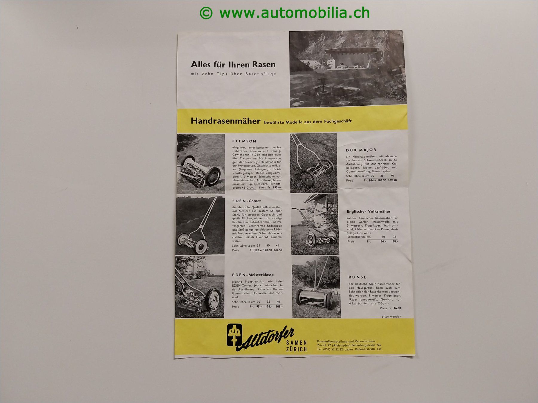 Documenti: Altdorfer Rasenmäher Prospekt deutsch – Usato da Weingarten-Kalth venduto da Bettelbruenneli
