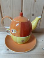 Teeservice Keramik orange gelb Blumendekor neuwertig