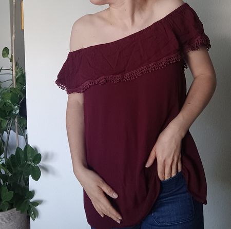 Stylish Off-Shoulder Top in burgundy colour