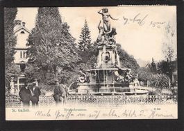 .St. Gallen , Broderbrunnen belebt , gel. 1905
