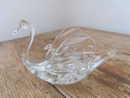 Mundgeblasener Glas Schwan mit Jungem auf dem Rücken