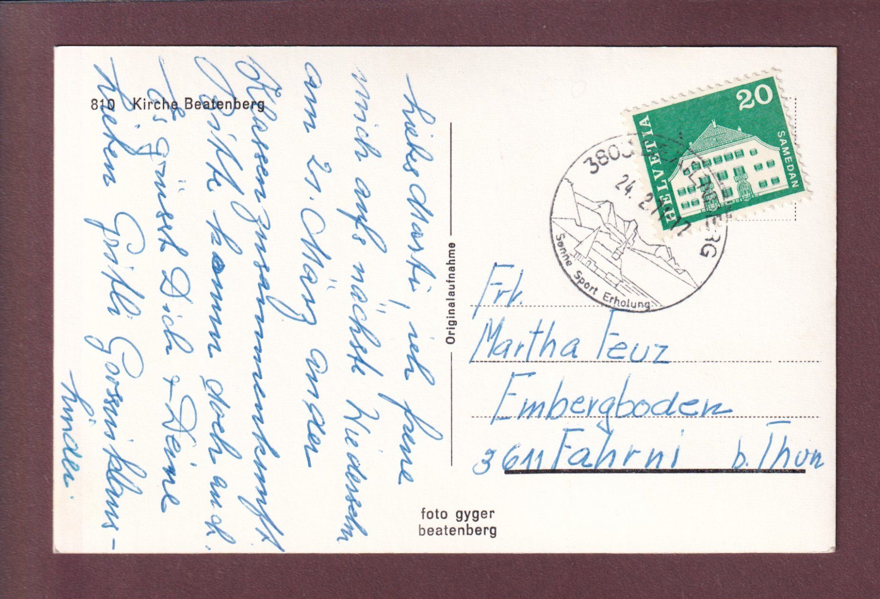 Ansichtskarten: Kirche BEATENBERG - 1971 – Gebraucht aus Pully von nicecards 1