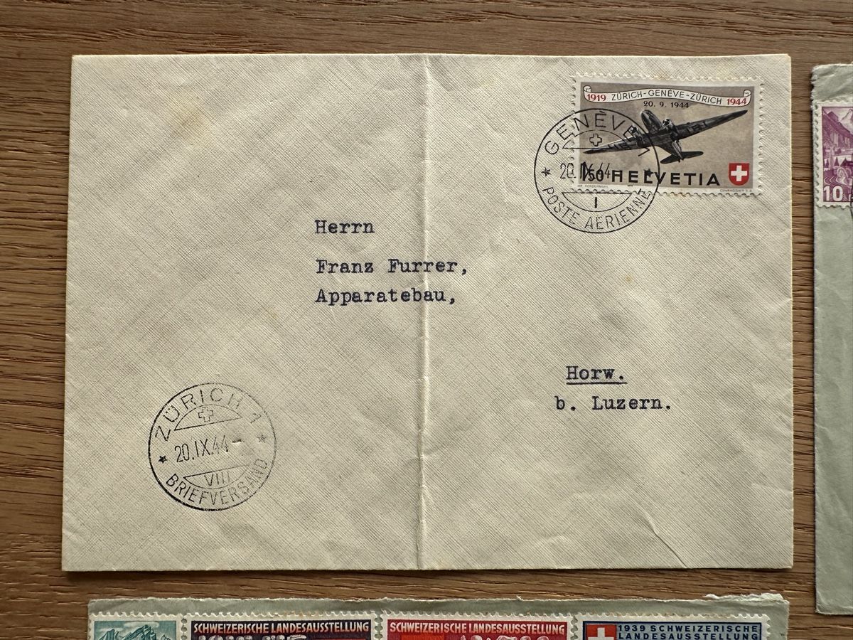 Alle Briefmarken: Schweiz - 4x Flugpost ab 1939 – Gebraucht aus Schmitten / FR von Samsara169 1