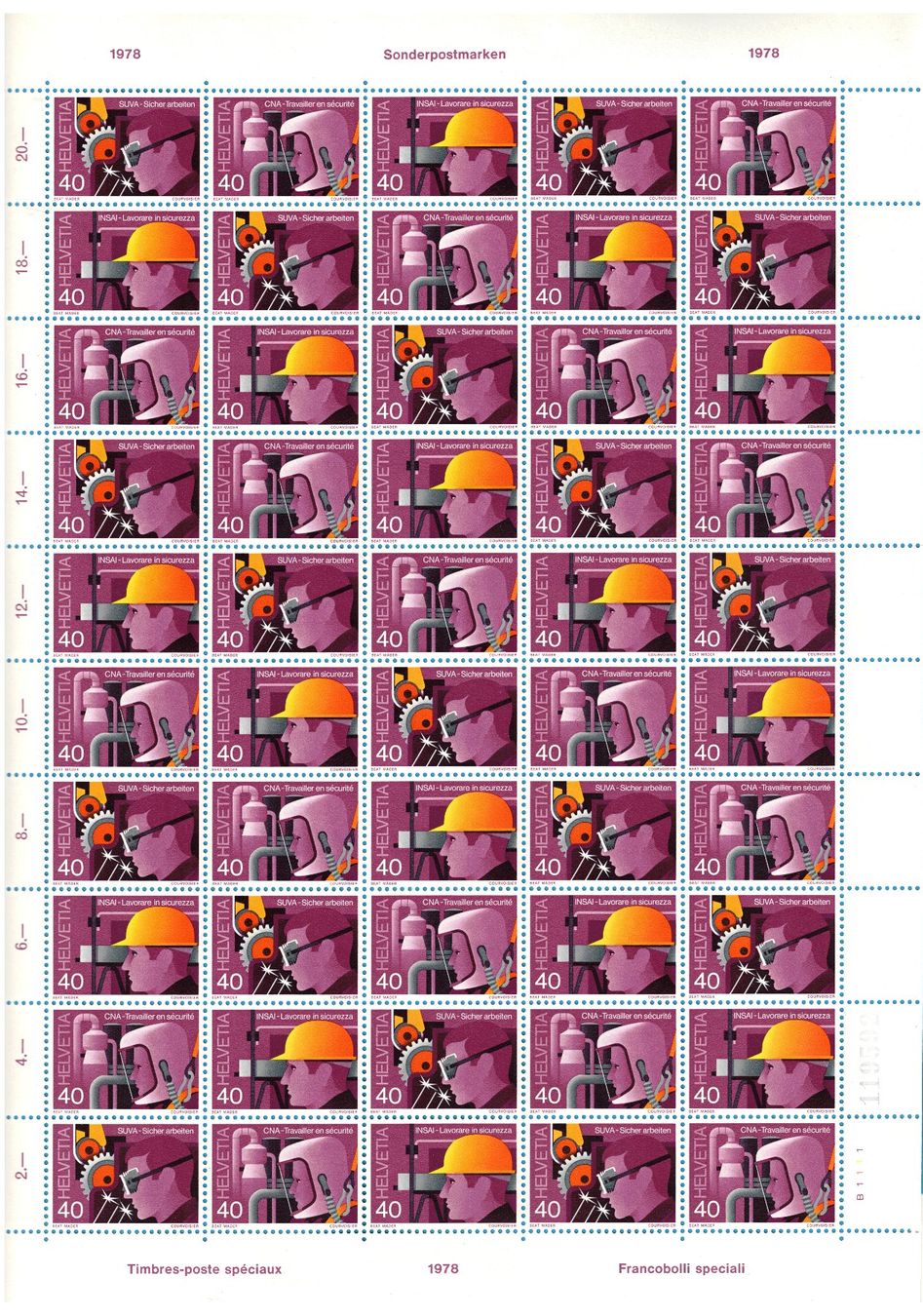 Alle Briefmarken: Bogen  1978   SUVA - sicherer arbeiten     postfrisch – Neu (gemäss Beschreibung) aus Mellingen von Ginger