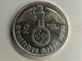 2 Deutsche Reichsmark Silber 1938 Paul von Hindenburg