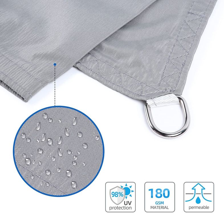 Sonnensegel 1,3x1,6m Wasserdicht - 98% UV Schutz Mit Ösen & Seilen
