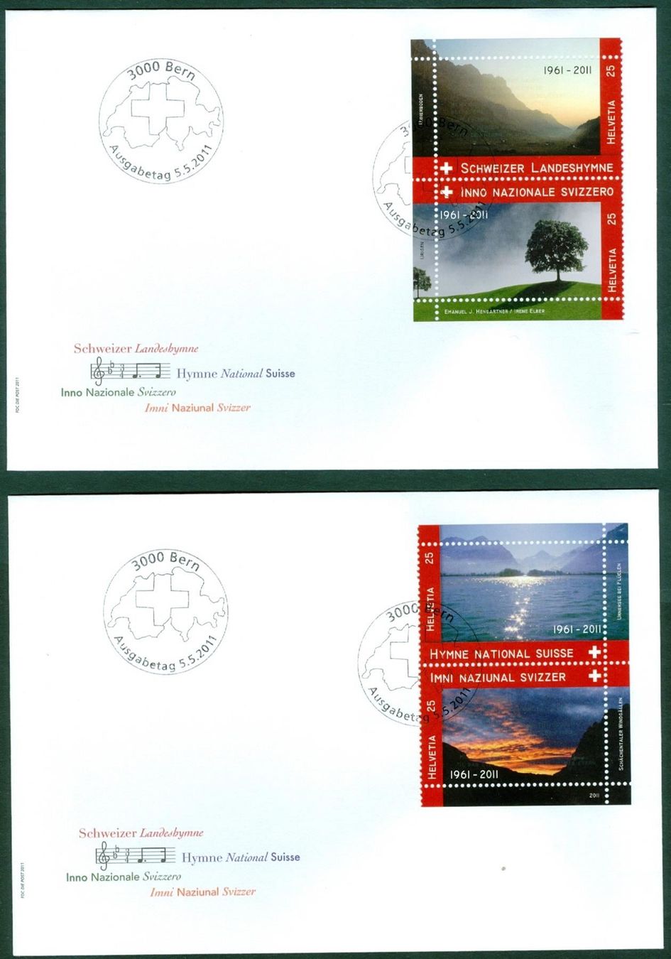 Tutti i francobolli: 2011_4 FDC - 50 J. Schweizer Hymne; Paar-Varianten – Nuovo (secondo la descrizione) da Thun venduto da Nissan