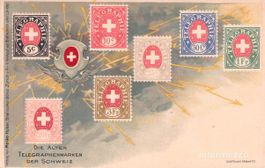 AK Briefmarken // Alte Telegraphenmarken der Schweiz