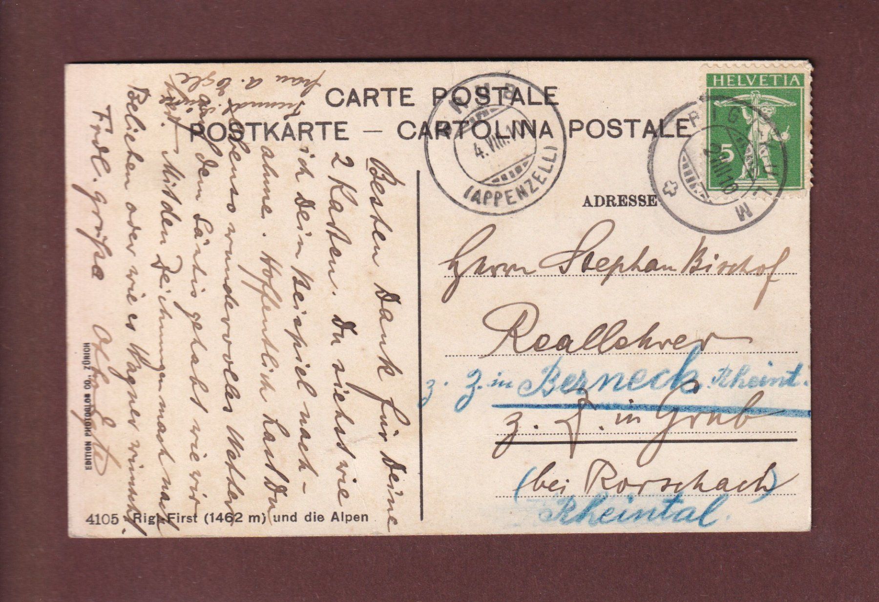 Cartes postales: RIGI-FIRST und die Alpen - 1910 – D'occasion à Pully par nicecards-shop 1