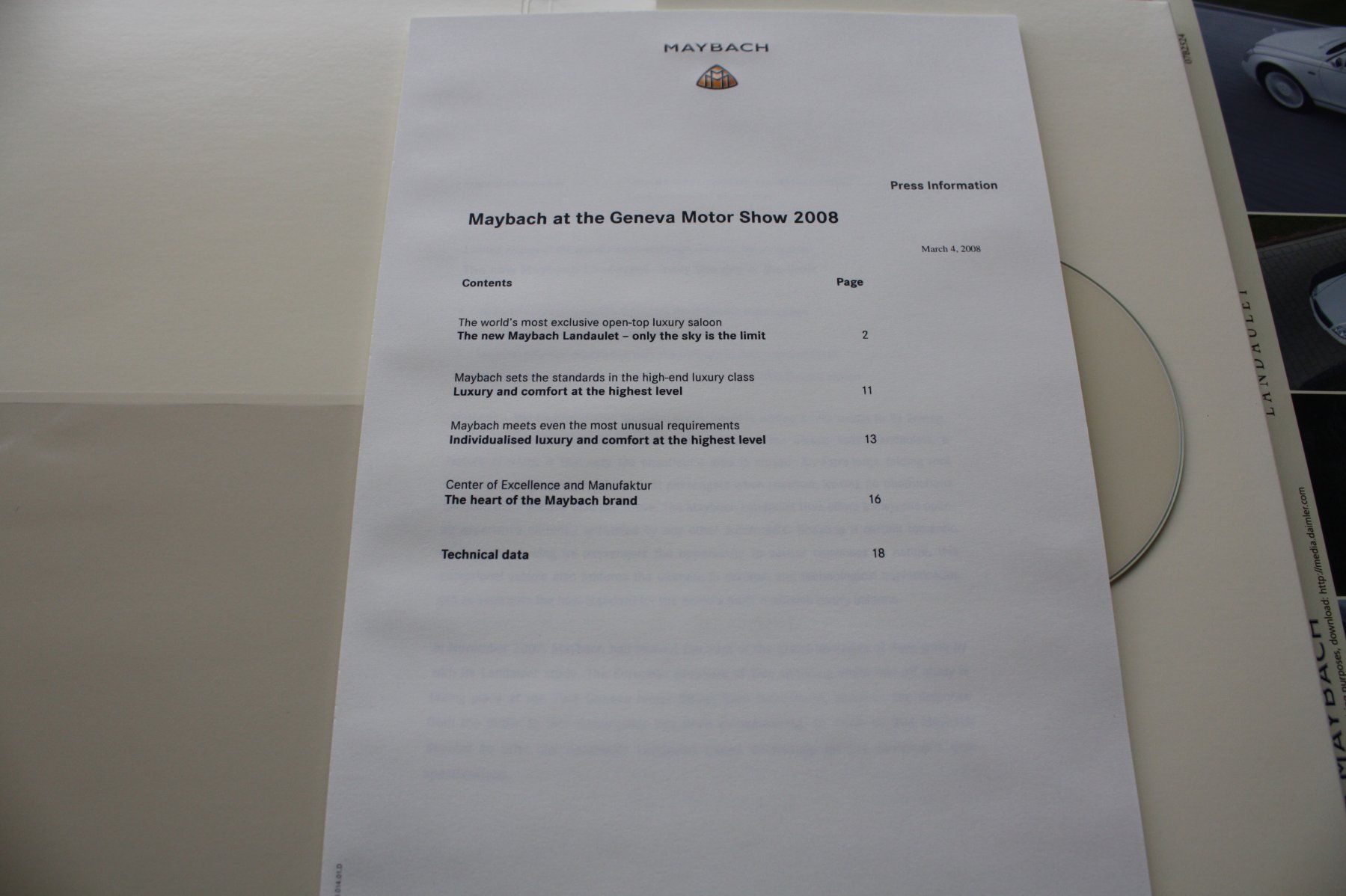 Maybach Documenti: Maybach Landaulet Pressemappe/CD Genf 2008 – Usato da Wikon venduto da erwin400 1