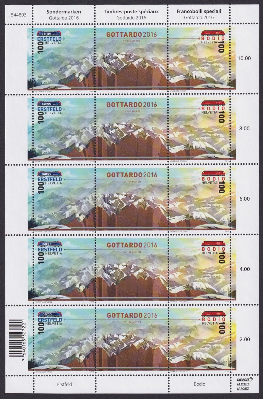Alle Briefmarken: 2016, Gottardo Nr. 1588+1589 Zierbogen postfrisch ** – Gebraucht aus Ebikon von SilvioFreund