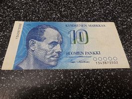 Banknote Finnland 10 Markkaa 1986 Suomen Pankki blau