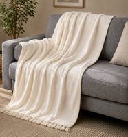 Schönes Plaid / Wohndecke Baumwolle/Bamboo - creme - TOP