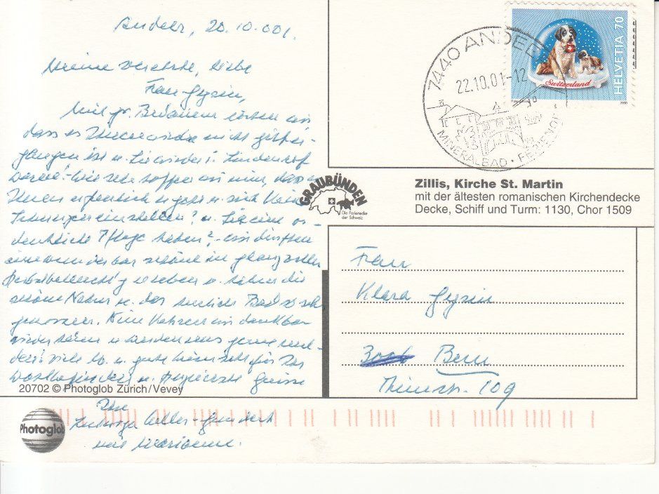 Ansichtskarten: Zillis St. Martin 2001 – Gebraucht aus Bürglen TG von StampGraf 1