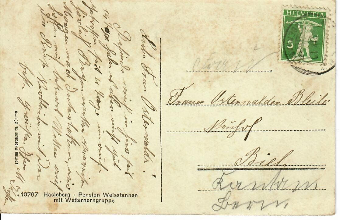 Cartoline postali: Hasleberg Pension Weisstannen – Usato da Hochdorf venduto da Ziegel-16 1