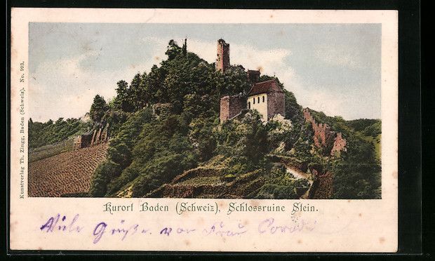 Ansichtskarten: AK Baden, Schlossruine Stein, 1901 – Gebraucht aus Berlin von bartko-reher