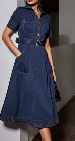 Sommerkleid Dunkelblau mit Gürtel, Gr. L