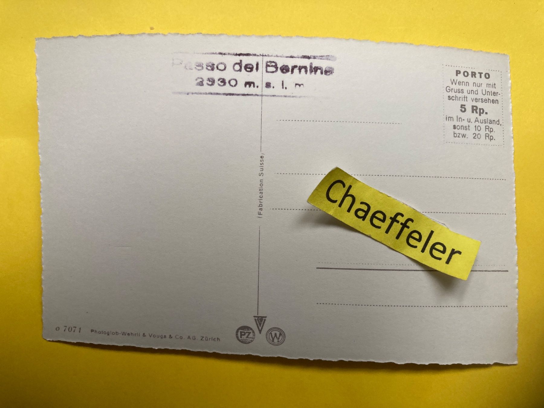Cartoline postali: Poschiavo – Usato da Zürich venduto da Chaeffeler 1