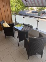 3-teiliges Garten Bistro-Set: Runder Glastisch