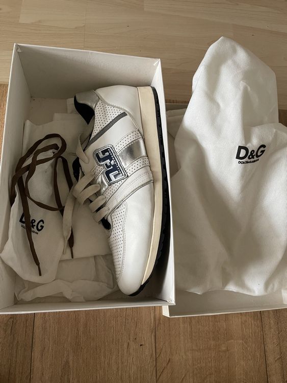 D&G Sneaker Gr. 44 Weiss/Silber Schuhe Turnschuhe Leder Mann 8